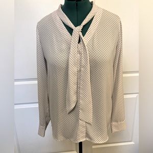 Ann Taylor Factory polka dot, front tie neck blouse. Size Medium.